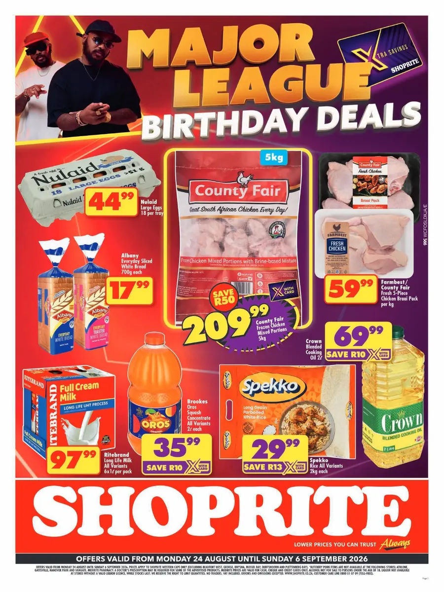 Shoprite Western Cape : Major Deals Birthday Deals (24 August - 06 September 2026)