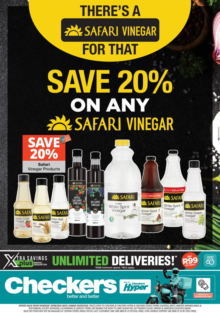 Checkers Gauteng, Brits, Klerksdorp, Limpopo, Mpumalanga, North West, Potchefstroom & Rustenburg : Safari Vinegar Promotion (20 August - 06 September 2026)