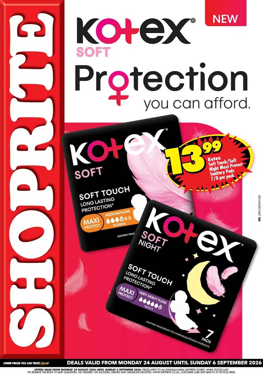 Shoprite KwaZulu-Natal : Kotex Promotion (24 August - 06 September 2026)