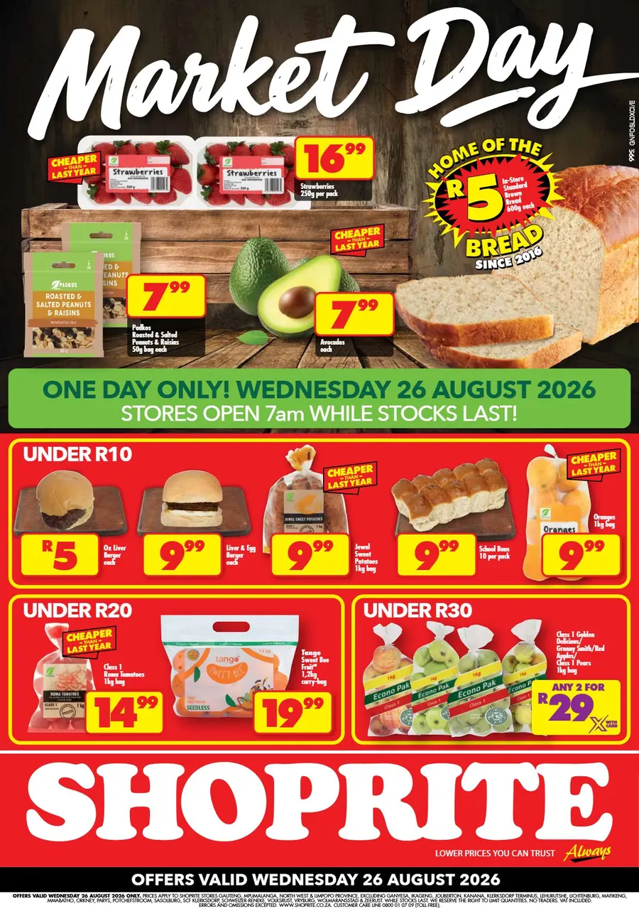 Shoprite Gauteng, Mpumalanga, North West & Limpopo : Wednesday Is Market Day (26 August 2026 Only)