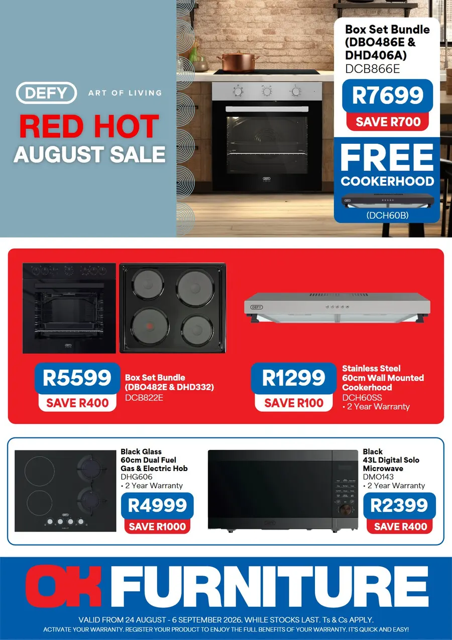 OK Furniture : Defy Red Hot August Sale (24 August - 06 September 2026)