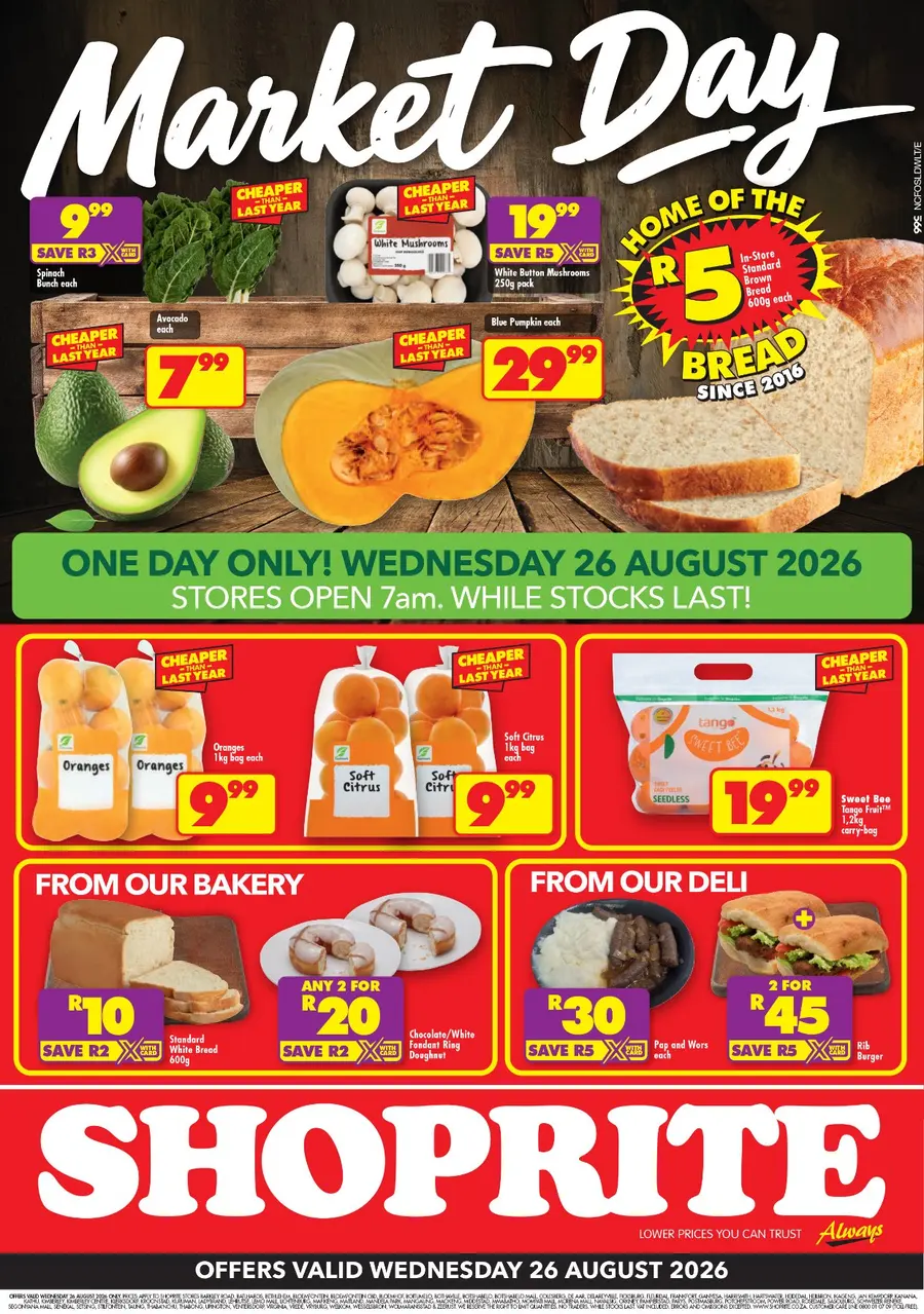 Shoprite Northern Cape & Free State : Wednesday Is Market Day (26 August 2026 Only)