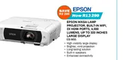 Epson WXGA Lamp Projector, Built-in WiFi, 2X HDMI Ports, 4,000 Lumens EB-W55