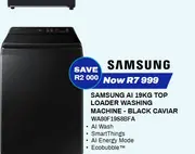Samsung AI 19kg Top Loader Washing Machine - Black Caviar WA80F19S8BFA