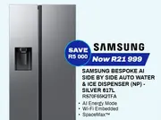 Samsung Bespoke AI Side by Side Auto Water & Ice Dispenser (NP) - Silver 617L RS70F65K2TFA