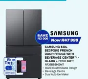 Samsung 630L Bespoke French Door Fridge with Beverage Center - Black + Free Gift RF29BB8600MT