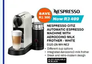 Nespresso Citiz Automatic Espresso Machine with Aeroccino Milk Frother - White D123-ZA-WH-NE2