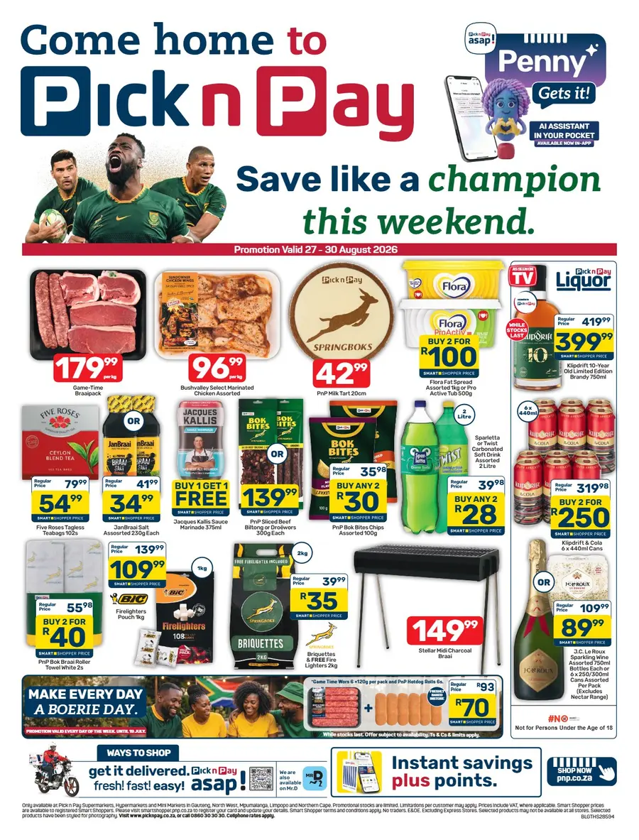 Pick n Pay Gauteng, Mpumalanga, Limpopo, North West, Free State & Northern Cape : Save Like A Champion This Weekend (27 August - 30 August 2026)