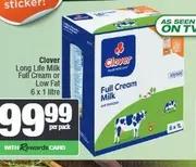 Clover Long Life Milk Full Cream or Low Fat 6 x 1 litre