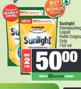 Sunlight Dishwashing Liquid Refill Original 750 ml - Buy 2 for