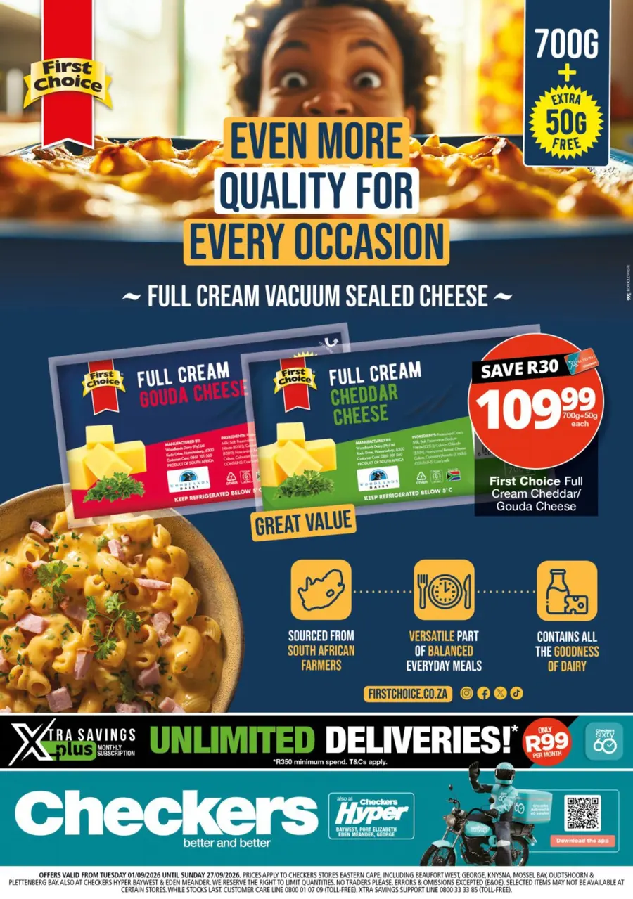 Checkers Eastern Cape : First Choice Cheese Promotion (01 September - 27 September 2026)