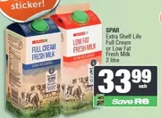 SPAR Extra Shelf Life Full Cream or Low Fat Fresh Milk 2 litre