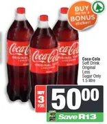 Coca-Cola Soft Drink Original Less Sugar Only 1.5 litre - Buy 3 for
