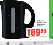 Mellerware White or Black Corded Kettle 1,7 litre
