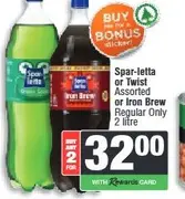 Spar-letta or Twist Assorted or Iron Brew Regular 2 litre - Buy 2 for