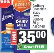 Cadbury Chocolate Slabs (Excl. Bubbly) 80 g Assorted - Buy 2 for