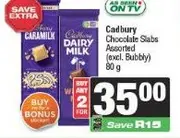 Cadbury Dairy Milk Chocolate Slabs Assorted (excl. Bubbly) 80 g - Buy 2 for