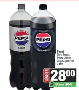 Pepsi Zero Sugar, Pepsi Lite or 7Up Sugar Free 2 litre - Buy 2 for