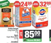 Golden Delight Long Grain Rice 2 kg + Nyala Super Maize Meal 2.5 kg + Snowflake Cake Wheat Flour 2.5