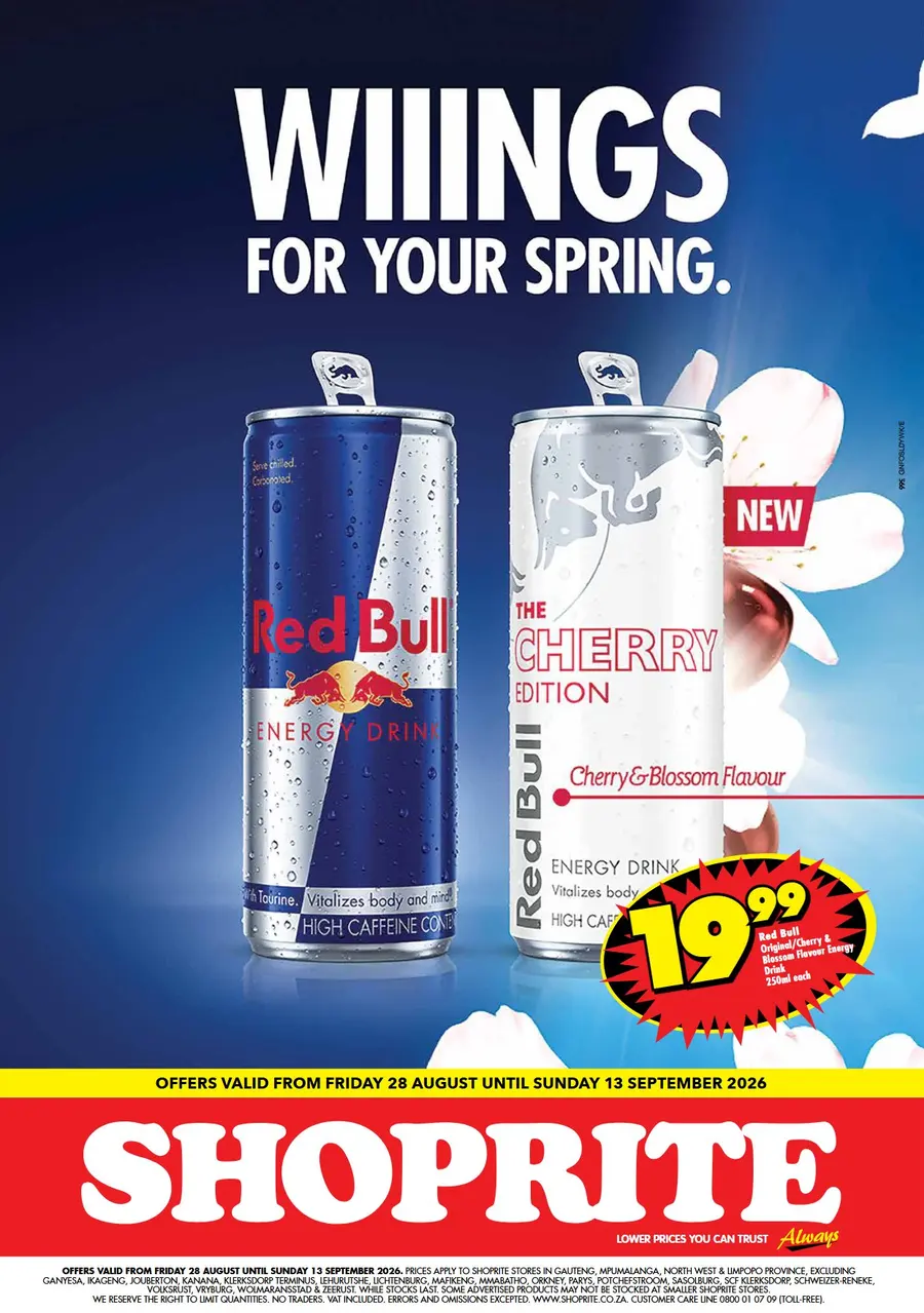 Shoprite Gauteng, Mpumalanga, North West & Limpopo : Red bull Energy Drinks Promotion (28 August - 13 September 2026)
