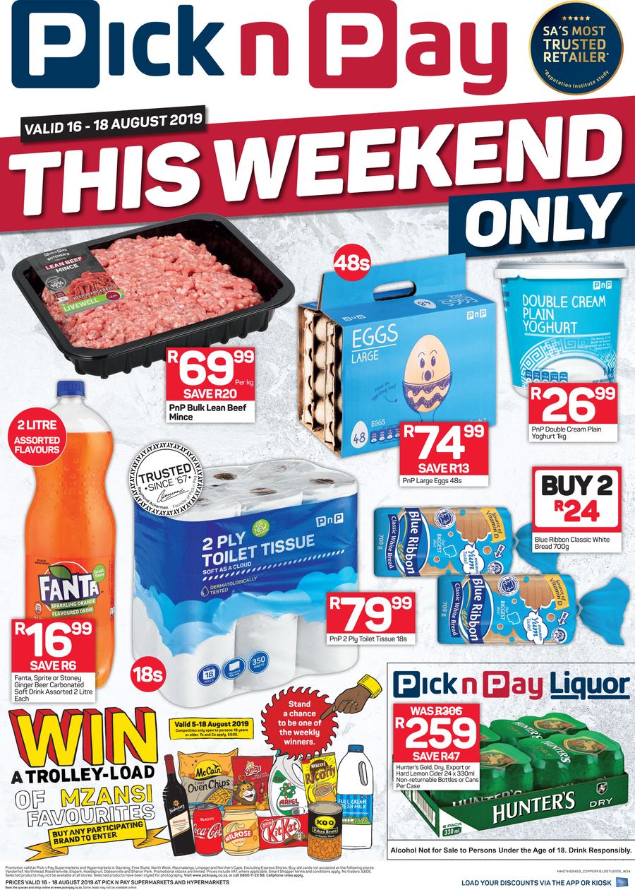 Pick n Pay Gauteng, Free State, North West, Mpumalanga, Limpopo and Northern Cape : This Weekend Only! (16 Aug - 18 Aug 2019) - Page 1