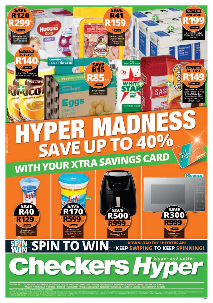 Checkers Hyper Gauteng, Klerksdorp, Limpopo, Mpumalanga, Free State, North West : Hyper Madness (21 March - 3 April 2022) - Page 1
