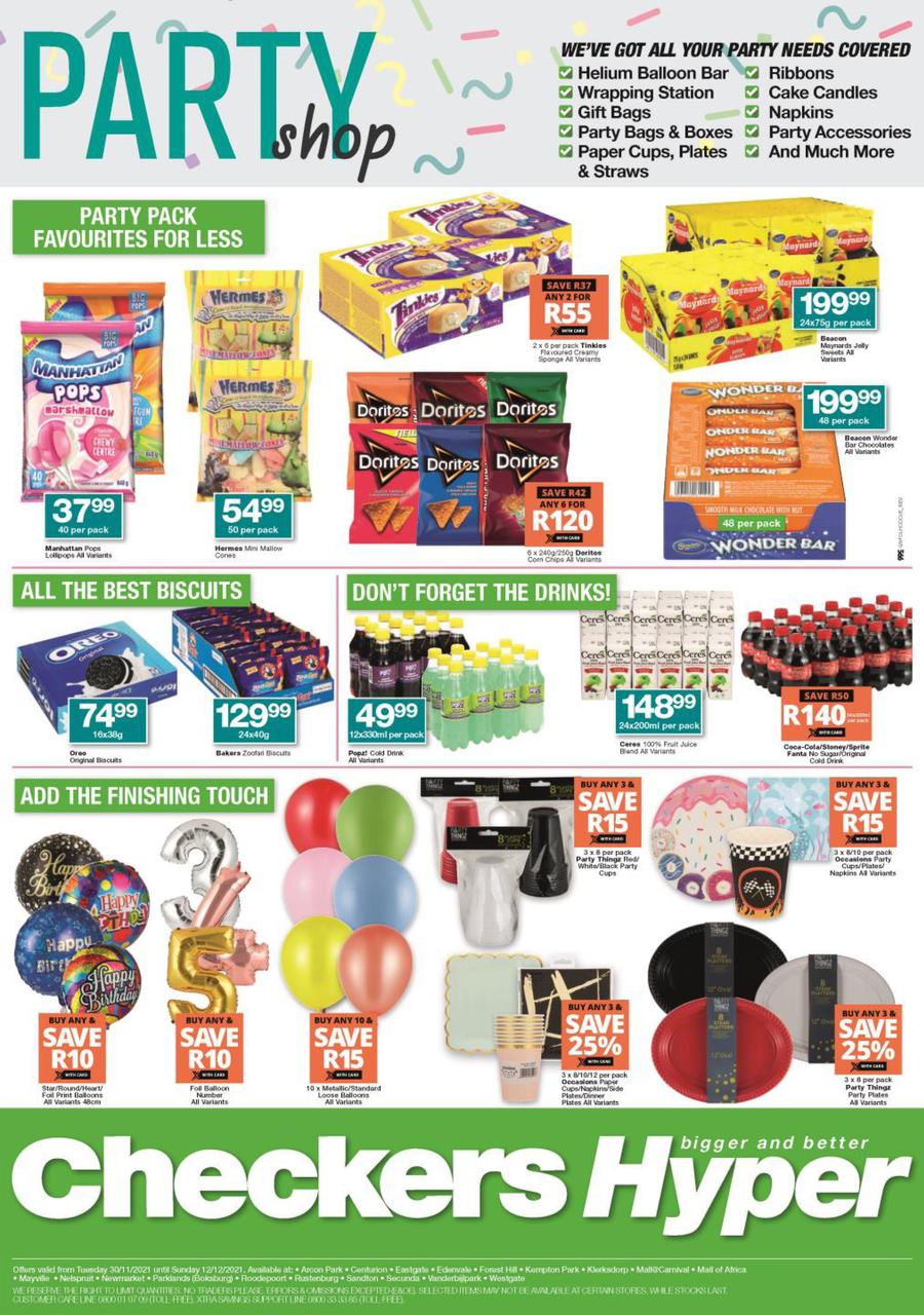 Checkers Hyper Gauteng, Brits, Klerksdorp, Limpopo, Mpumalanga, Free State, North West, Potchefstroom & Rustenburg : Hyper Party Shop (30 November - 12 December 2021) - Page 1