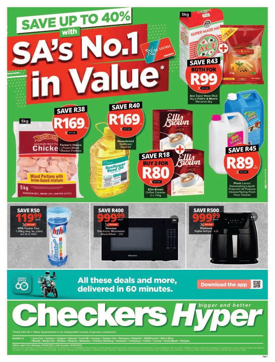 Checkers Hyper Gauteng, Brits, Klerksdorp, Limpopo, Mpumalanga, Free State, North West, Potchefstroom & Rustenburg : Xtra Savings (5 September - 18 September 2022) - Page 1
