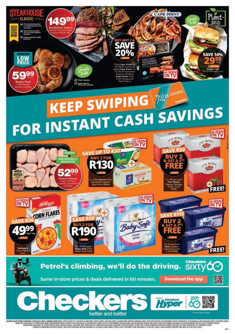 Checkers Gauteng, Brits, Klerksdorp, Limpopo, Mpumalanga, Free State, North West, Potchefstroom & Rustenburg : Xtra Savings (21 April - 8 May 2022) - Page 1