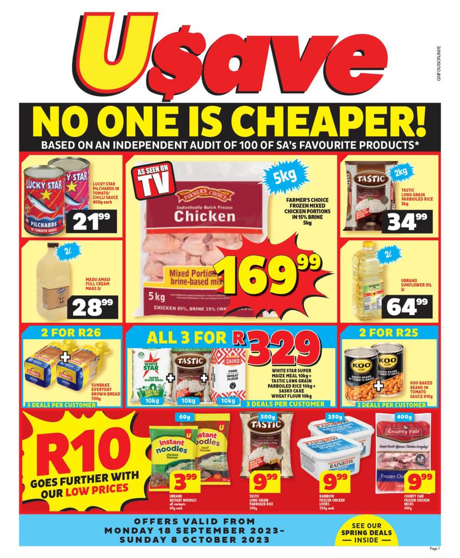 Usave Gauteng, Mpumalanga, Limpopo : No One Is Cheaper (18 September - 08 October 2023) - Page 1